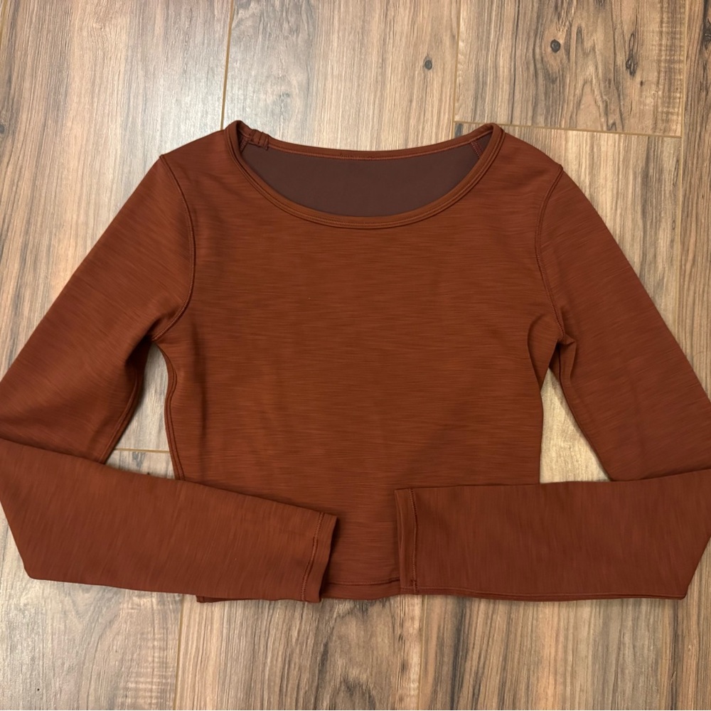 Lululemon Wunder Train Cropped Long Sleeve Brown Top